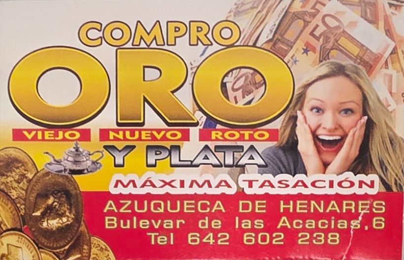 Cartel publicitario de Compro Oro Azuqueca